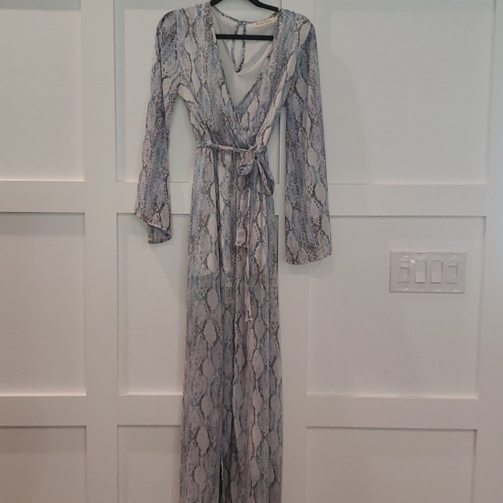 Maxi Dress / Small / Blue Snakeskin Print